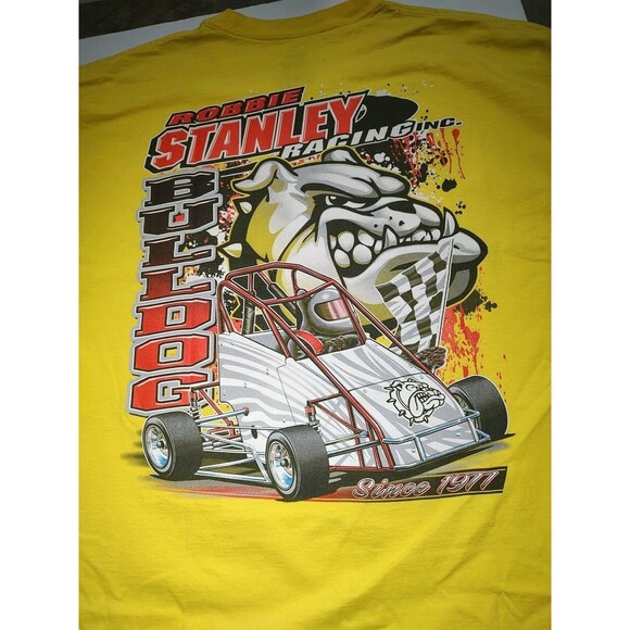 Robbie Stanley USAC SPRINT CAR Racing Bright Yellow T SHIRT XL Y2K Bulldog Vtg - Picture 4 of 5